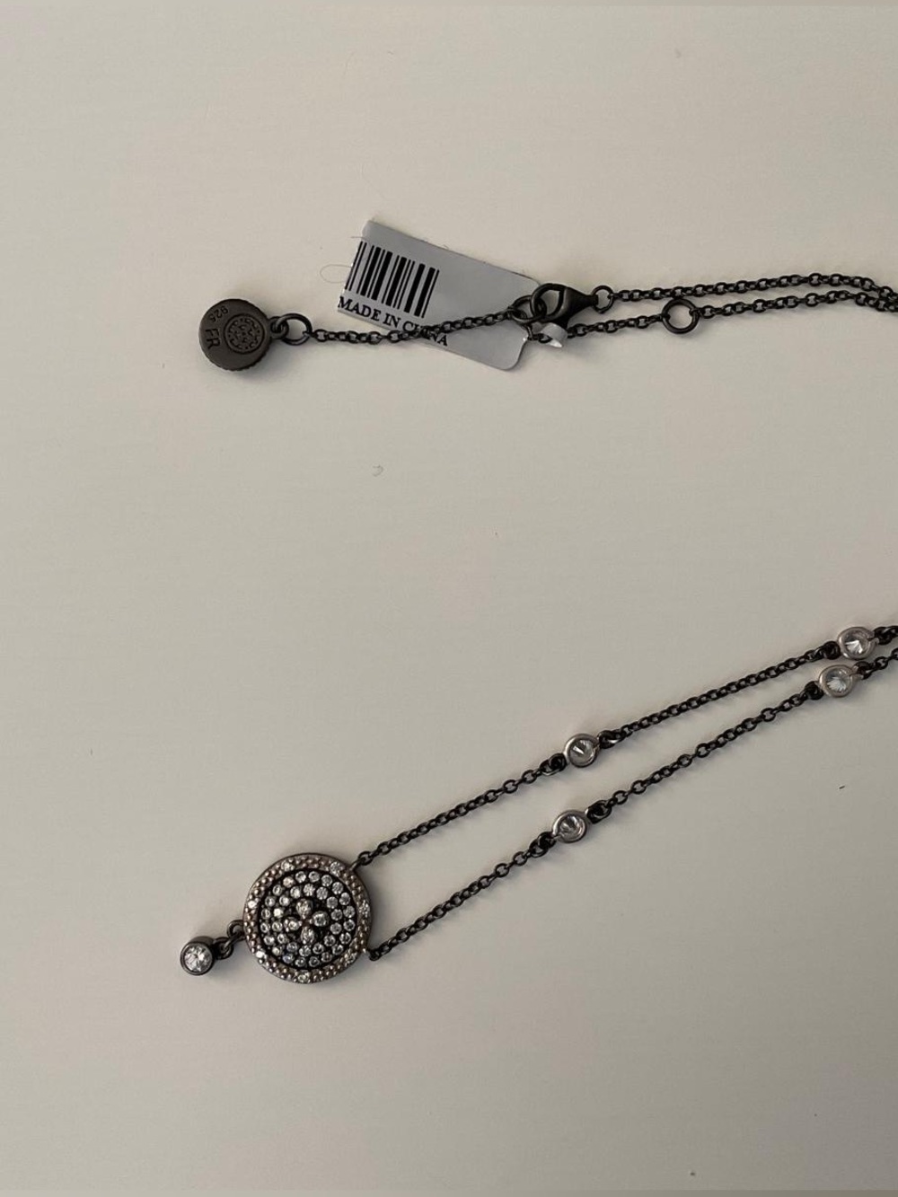 NWT Frieda Rothman Sterling FR Vault Silver Pave Disc Pendant Necklace